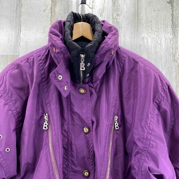 Vintage 80s Bogner Ski Jacket Womens 6 Purple Polyester Snap Away‎ Hood Pockets - Picture 2 of 12